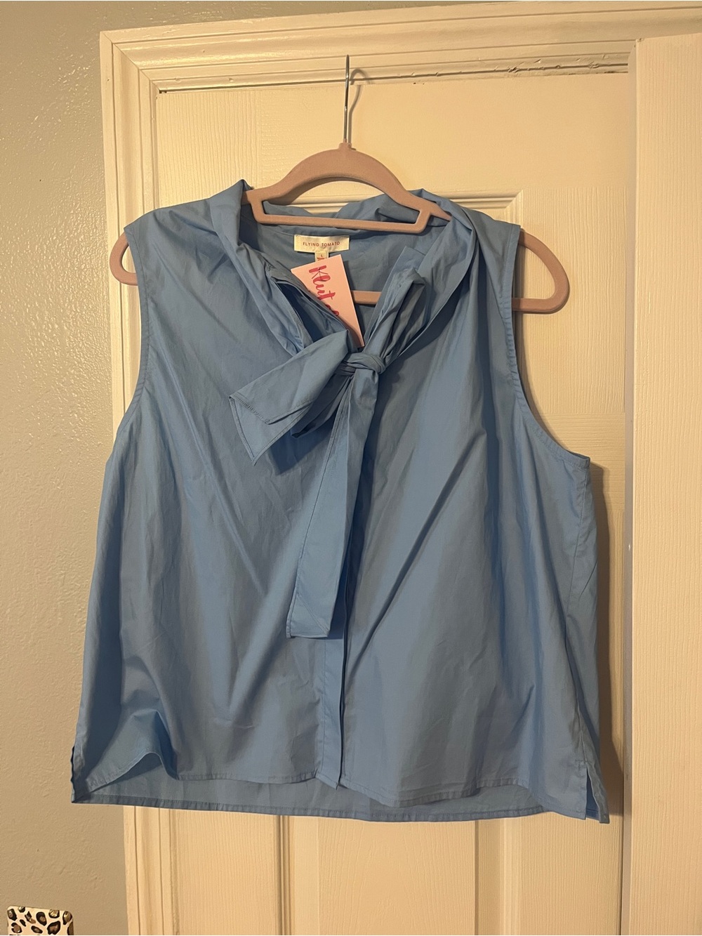 Flying Tomato Light Blue Sleeveless Bow-Neck Blouse